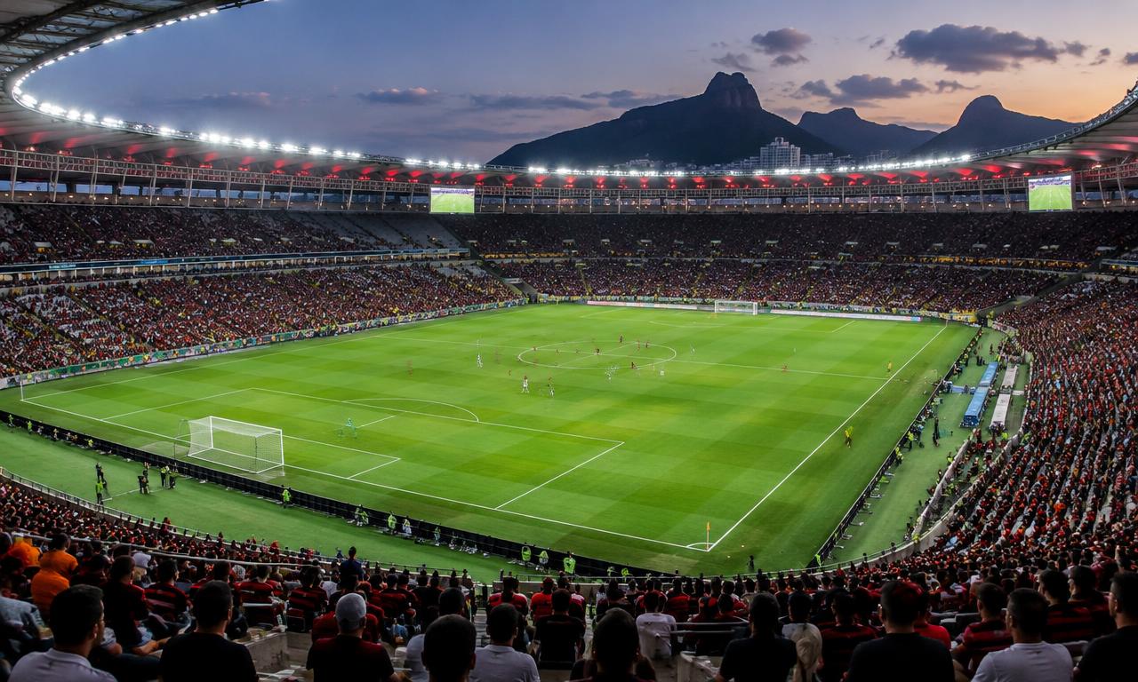 Ilustração de estádio de futebol, gerada por IA